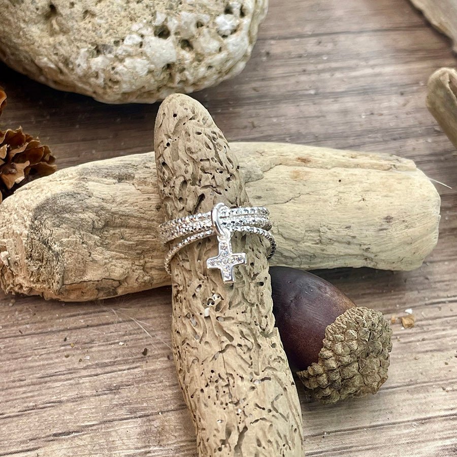 Bague femme AMEN, DIVA – bague multi - anneaux en argent 925, croix pavée de zircons – bijoux fait main en argent 925 | Pitch & Néo