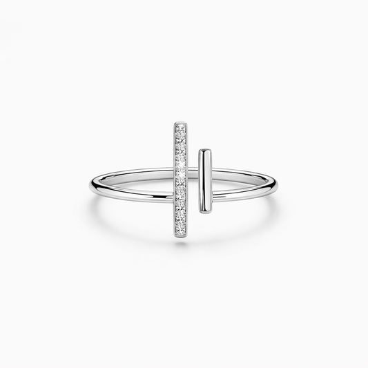 Bague femme argent 925 TALK LESS, SHINE MORE – bague double barre parallèle dont une pavée de zircons – bijoux fait main en argent 925 | Pitch & Néo