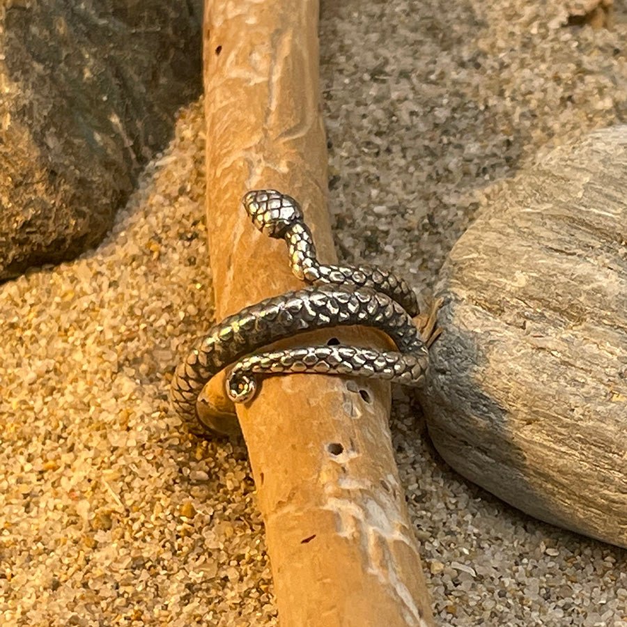 Bague femme BITE THE APPLE, SINNER!!! – serpent en argent 925, réglable et montée phalange – bijoux fait main en argent 925 | Pitch & Néo