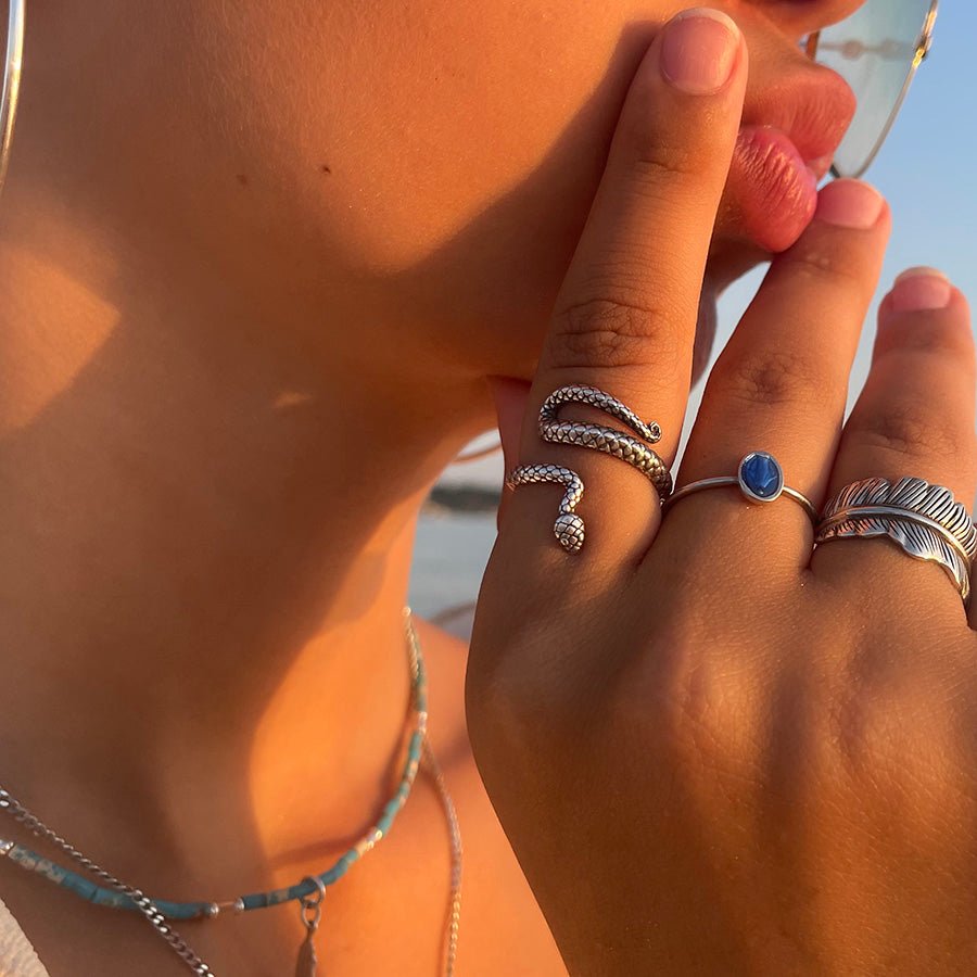 Bague femme BITE THE APPLE, SINNER!!! – serpent en argent 925, réglable et montée phalange – bijoux fait main en argent 925 | Pitch & Néo