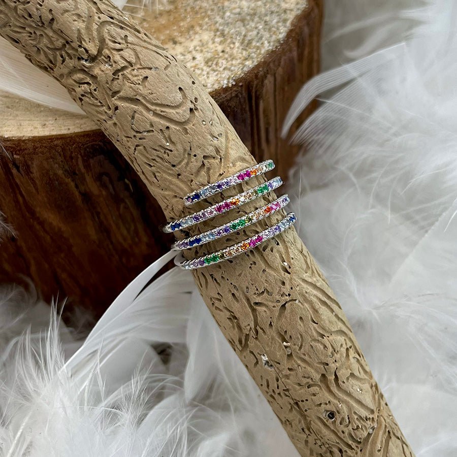 Bague femme DON’T BE SHY, JUST SHINY – bague spirale pavée de zircons multicolores en argent 925 – bijoux fait main en argent 925 | Pitch & Néo