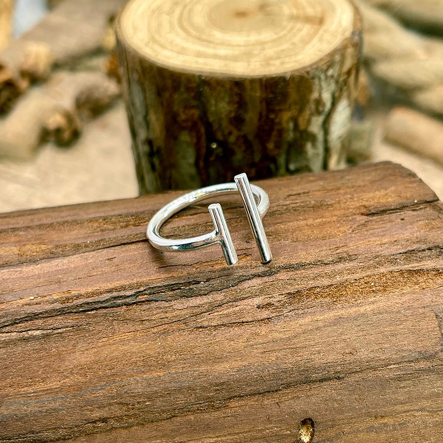 Bague femme en argent 925 – DOUBLE STRIKE, anneau ouvert réglable à barres parallèles – bijoux fait main en argent 925 | Pitch & Néo
