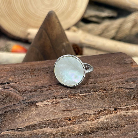 Bague femme en argent 925 – LUXE SHELL BABE, cabochon de nacre véritable – bijoux fait main en argent 925 | Pitch & Néo