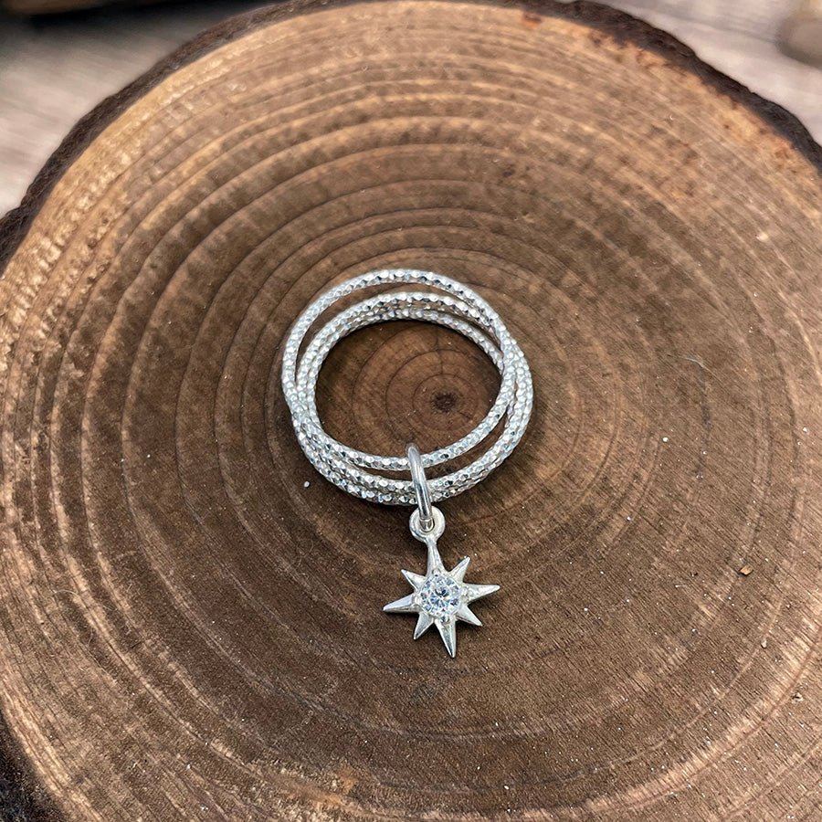 Bague femme en argent 925 – UNTOUCHABLE STAR RING CLUB, multi - anneaux facettés & pendentif étoile zircon – bijoux fait main en argent 925 | Pitch & Néo