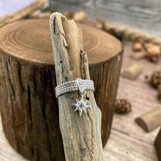 Bague femme en argent 925 – UNTOUCHABLE STAR RING CLUB, multi - anneaux facettés & pendentif étoile zircon – bijoux fait main en argent 925 | Pitch & Néo