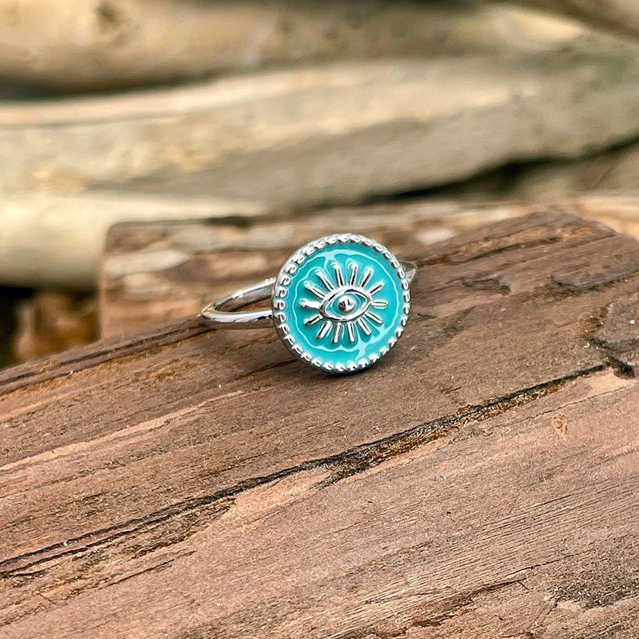 Bague femme EYE DON'T PLAY – symbole œil émaillé turquoise en argent 925 – bijoux fait main en argent 925 | Pitch & Néo