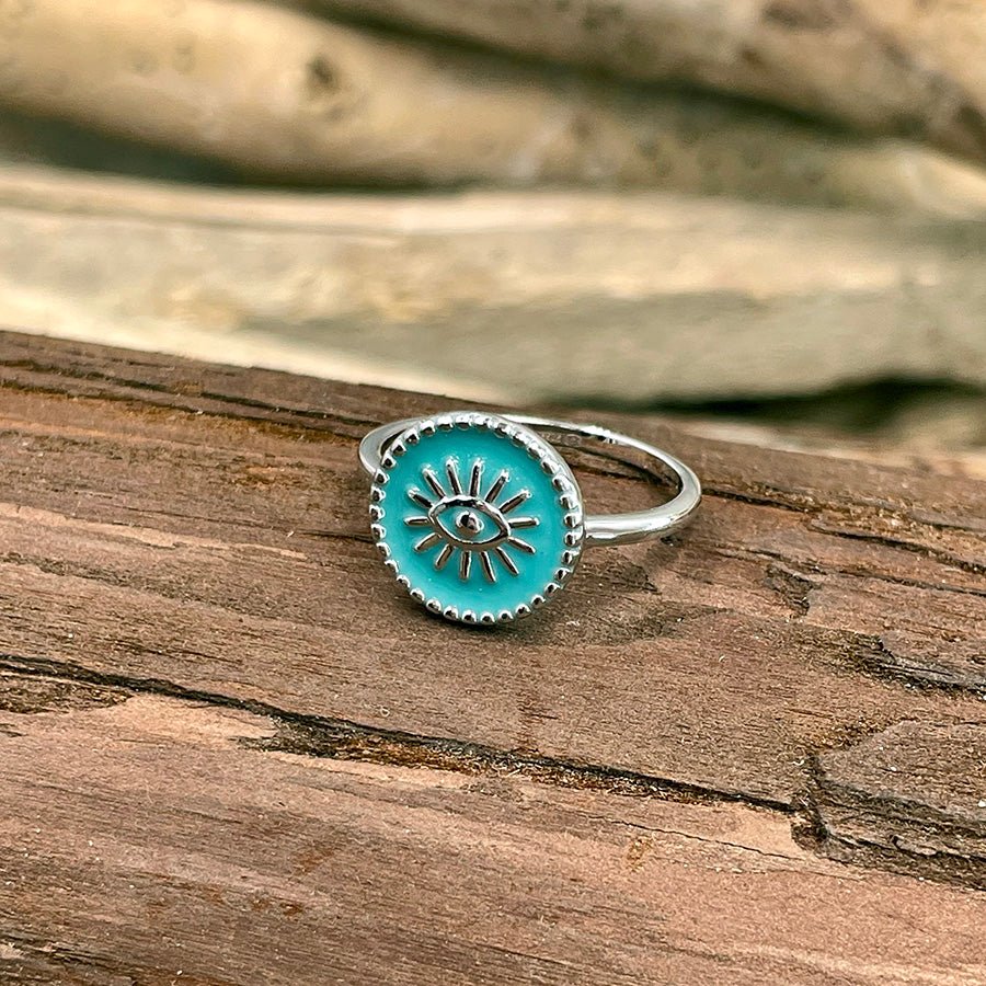 Bague femme EYE DON'T PLAY – symbole œil émaillé turquoise en argent 925 – bijoux fait main en argent 925 | Pitch & Néo