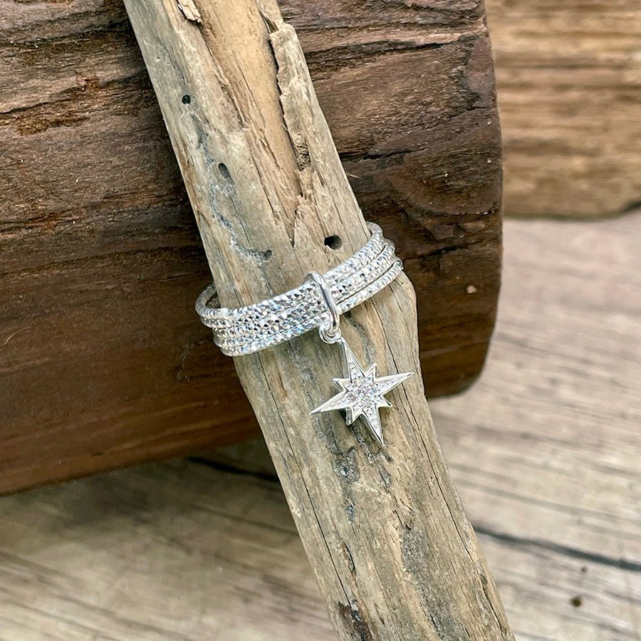Bague femme FOLLOW MY GLOW – bague multi - anneaux diamantés & étoile du Nord pavée en argent 925 – bijoux fait main en argent 925 | Pitch & Néo