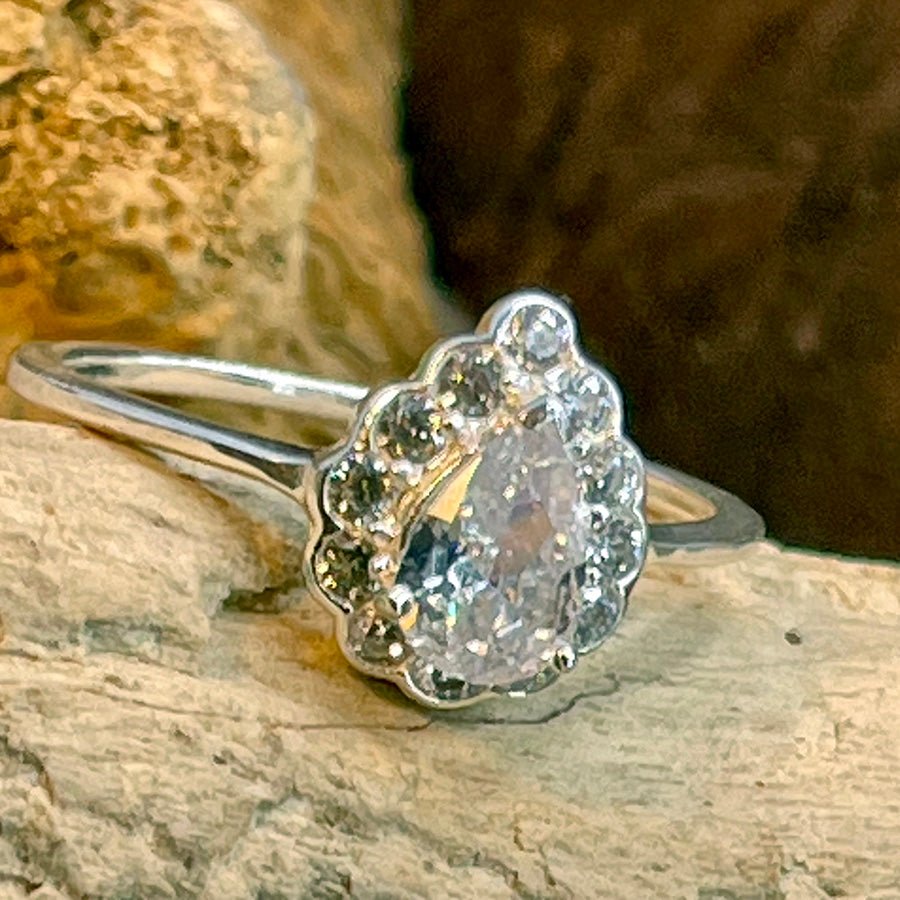 Bague femme FROST ME, CHÉRIE – argent 925, zircon taille poire façon diamant et halo scintillant – bijoux fait main en argent 925 | Pitch & Néo