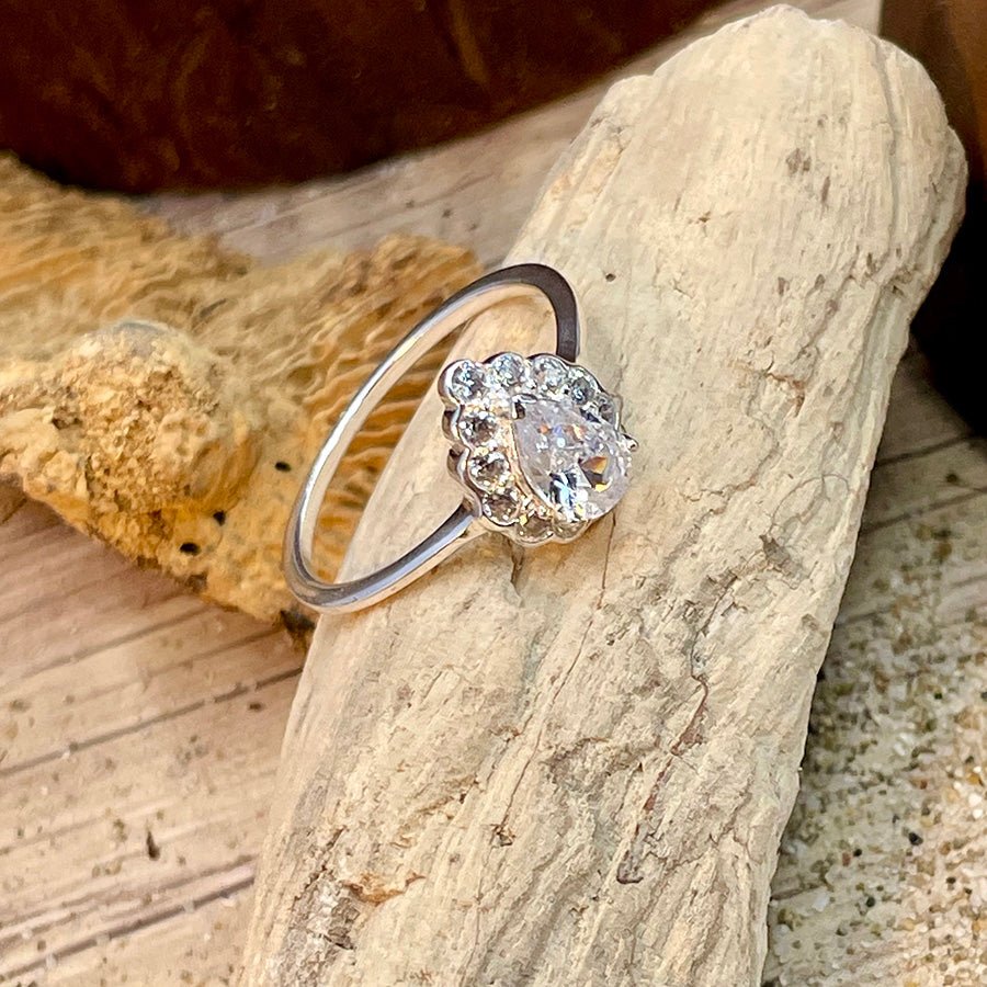 Bague femme FROST ME, CHÉRIE – argent 925, zircon taille poire façon diamant et halo scintillant – bijoux fait main en argent 925 | Pitch & Néo