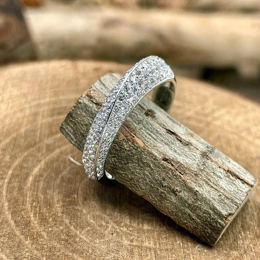 Bague femme GLITTER TRAP – anneau double pavage de zircons façon diamant en argent 925 – bijoux fait main en argent 925 | Pitch & Néo