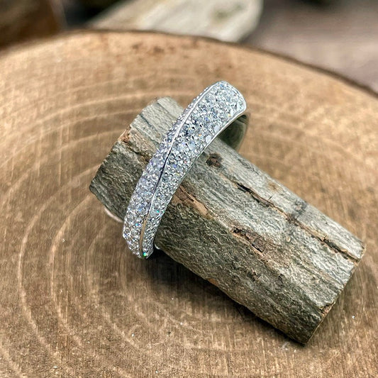 Bague femme GLITTER TRAP – anneau double pavage de zircons façon diamant en argent 925 – bijoux fait main en argent 925 | Pitch & Néo