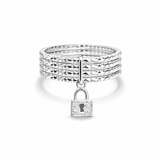 Bague femme multi - anneaux facettés pendentif cadenas zircon argent 925 COLD AS ICE CHÉRI – bijoux fait main en argent 925 | Pitch & Néo
