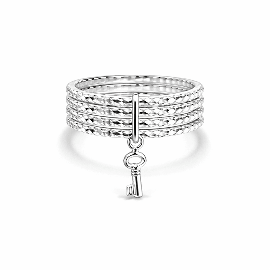 Bague femme multi - anneaux facettés pendentif clé argent 925 UNLOCK ME, BABY – bijoux fait main en argent 925 | Pitch & Néo