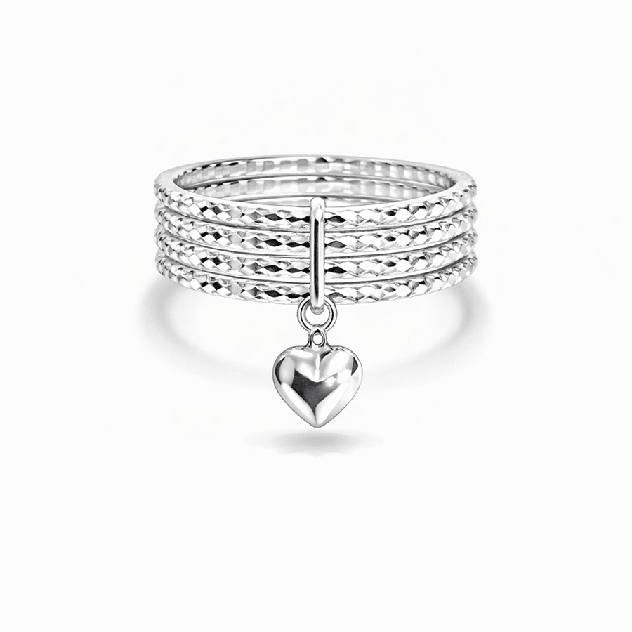 Bague femme multi - anneaux facettés pendentif cœur argent 925 STEAL MY HEART, DARLING! – bijoux fait main en argent 925 | Pitch & Néo
