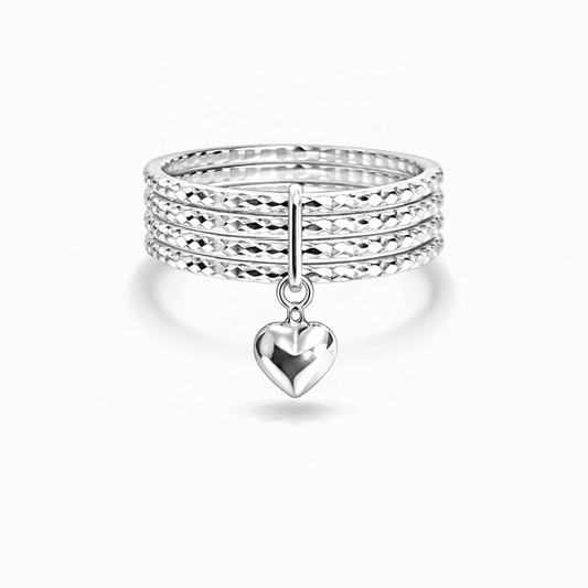 Bague femme multi - anneaux facettés pendentif cœur argent 925 STEAL MY HEART, DARLING! – bijoux fait main en argent 925 | Pitch & Néo