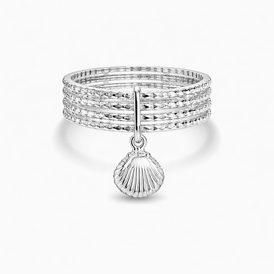 Bague femme multi - anneaux facettés pendentif coquillage argent 925 OYSTER MOOD – bijoux fait main en argent 925 | Pitch & Néo