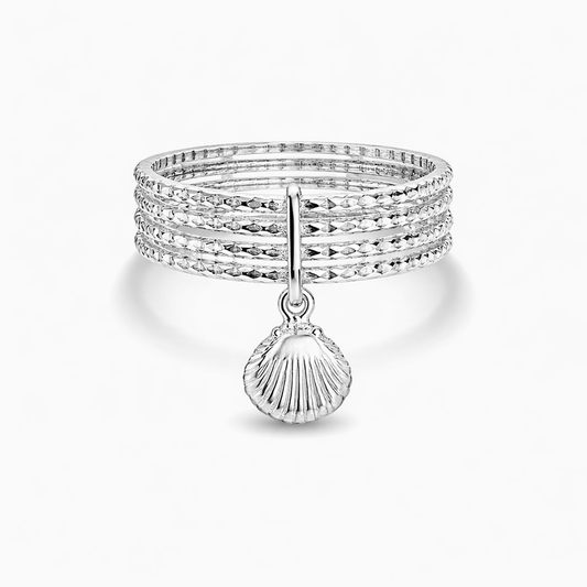 Bague femme multi - anneaux facettés pendentif coquillage argent 925 OYSTER MOOD – bijoux fait main en argent 925 | Pitch & Néo