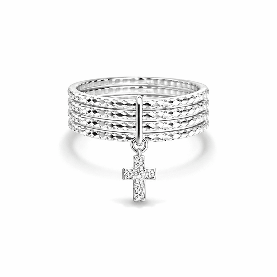 Bague femme multi - anneaux facettés pendentif croix zircon argent 925 AMEN, DIVA – bijoux fait main en argent 925 | Pitch & Néo