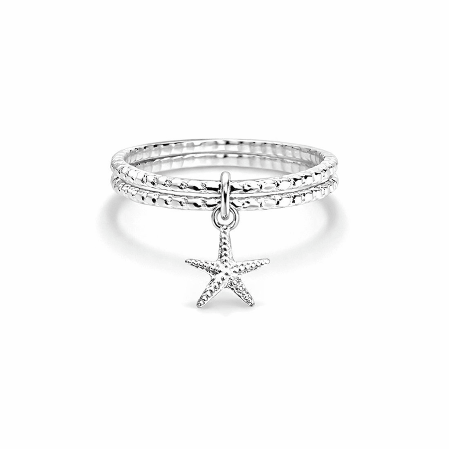 Bague femme multi - anneaux facettés pendentif étoile de mer argent 925 SALTY STAR – bijoux fait main en argent 925 | Pitch & Néo