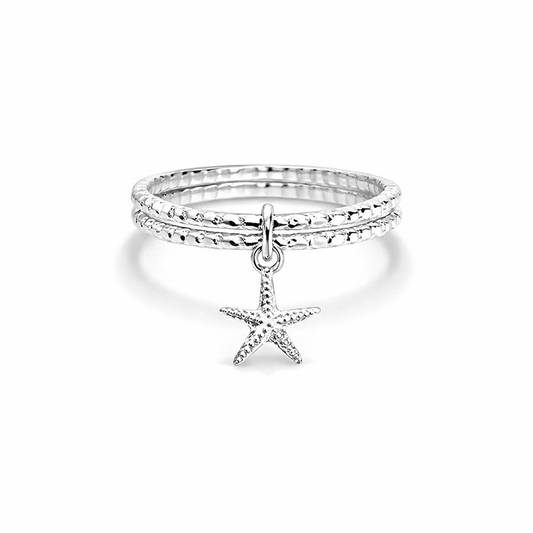 Bague femme multi - anneaux facettés pendentif étoile de mer argent 925 SALTY STAR – bijoux fait main en argent 925 | Pitch & Néo