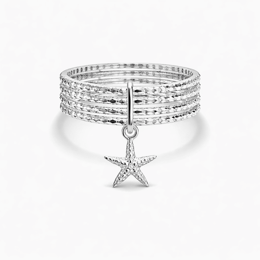Bague femme multi - anneaux facettés pendentif étoile de mer argent 925 SIREN’S SECRET – bijoux fait main en argent 925 | Pitch & Néo