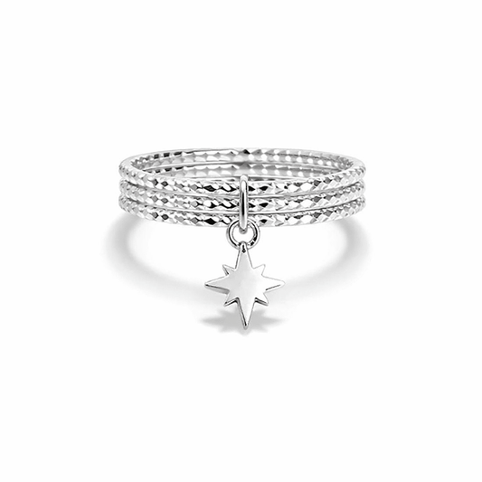 Bague femme multi - anneaux facettés pendentif étoile du Nord argent 925 PRIVATE STAR ZONE – bijoux fait main en argent 925 | Pitch & Néo