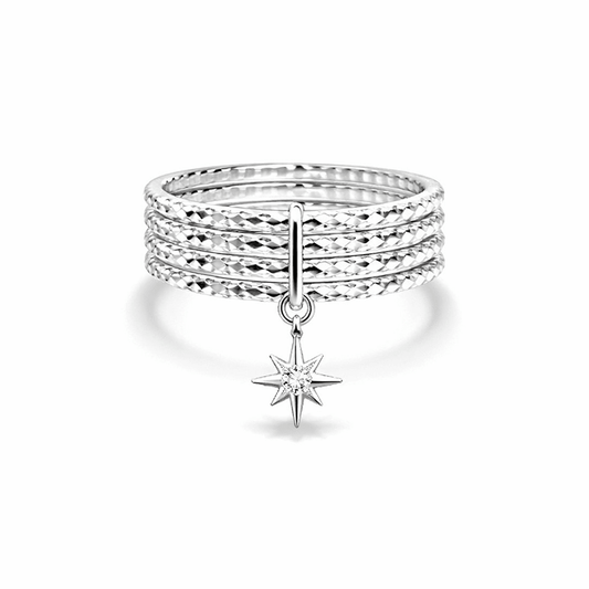 Bague femme multi - anneaux facettés pendentif étoile polaire zircon argent 925 STAY ON TOP, BABY – bijoux fait main en argent 925 | Pitch & Néo