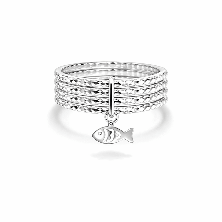 Bague femme multi - anneaux facettés pendentif poisson argent 925 LICK MY FISH – bijoux fait main en argent 925 | Pitch & Néo