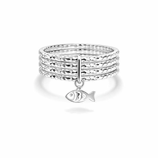 Bague femme multi - anneaux facettés pendentif poisson argent 925 LICK MY FISH – bijoux fait main en argent 925 | Pitch & Néo