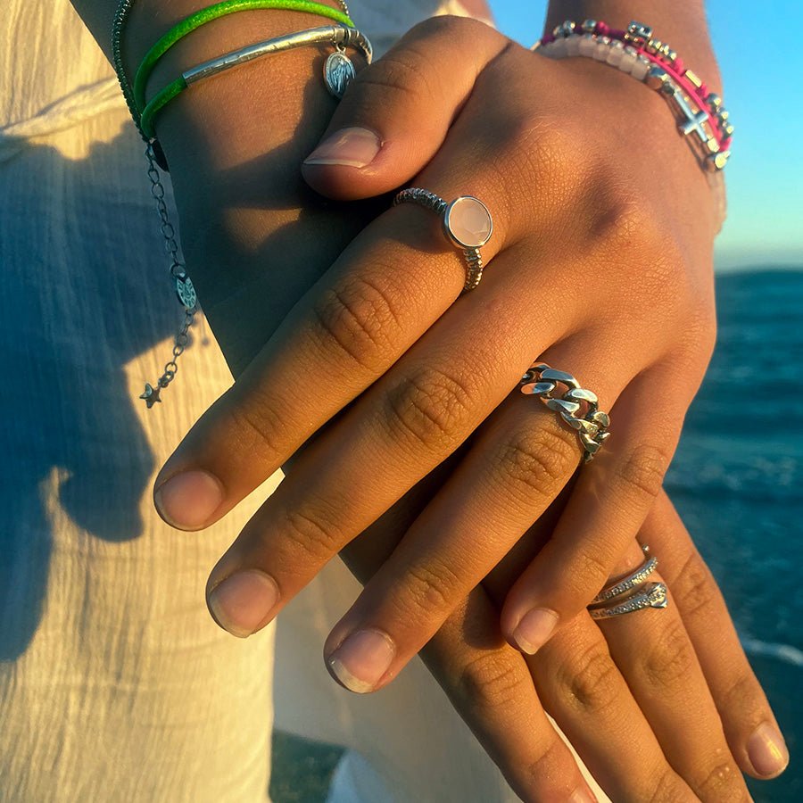 Bague femme PRINCESS DON'T BLUSH – argent 925 et quartz rose facetté serti clos – bijoux fait main en argent 925 | Pitch & Néo