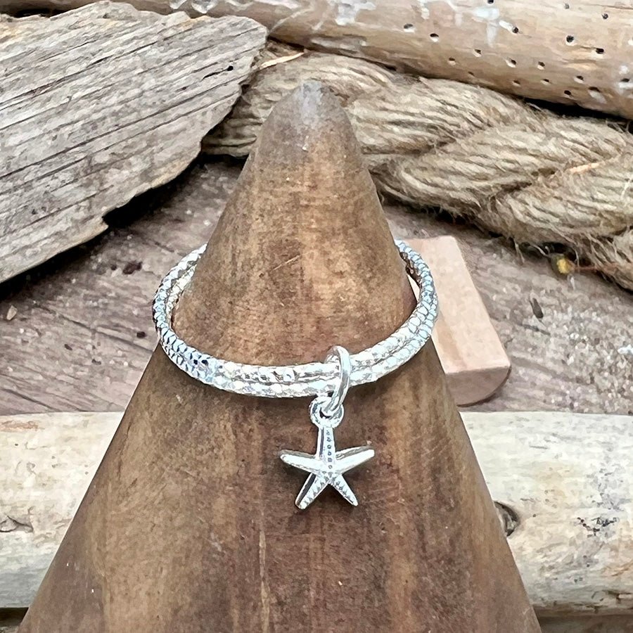 Bague femme SALTY STAR – multi - anneaux facettés scintillants, pendentif étoile de mer et argent 925 – bijoux fait main en argent 925 | Pitch & Néo