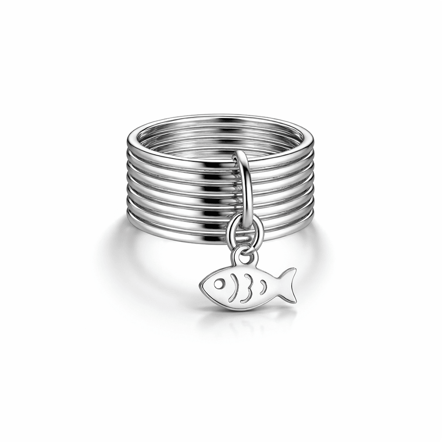 Bague femme semainier multi - anneaux pendentif poisson argent 925 CATFISH ME, LOVER – bijoux fait main en argent 925 | Pitch & Néo