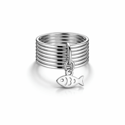 Bague femme semainier multi - anneaux pendentif poisson argent 925 CATFISH ME, LOVER – bijoux fait main en argent 925 | Pitch & Néo