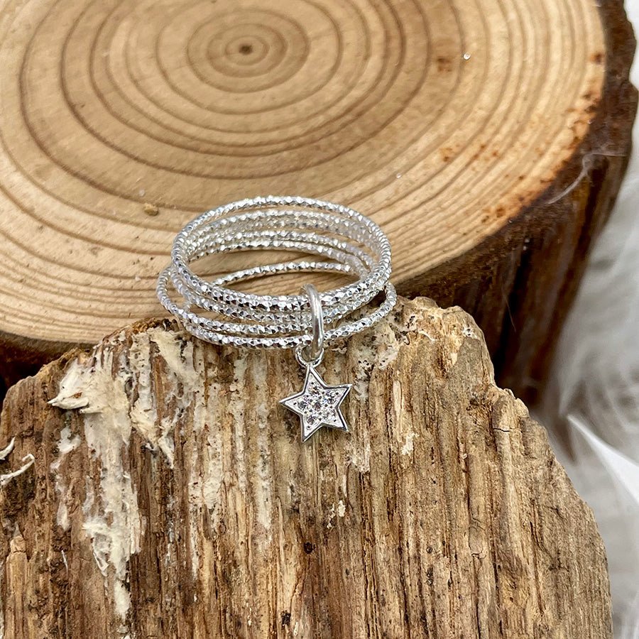 Bague femme STAR CRUSH QUEEN – bague multi - anneaux diamantés & étoile pavée en argent 925 – bijoux fait main en argent 925 | Pitch & Néo