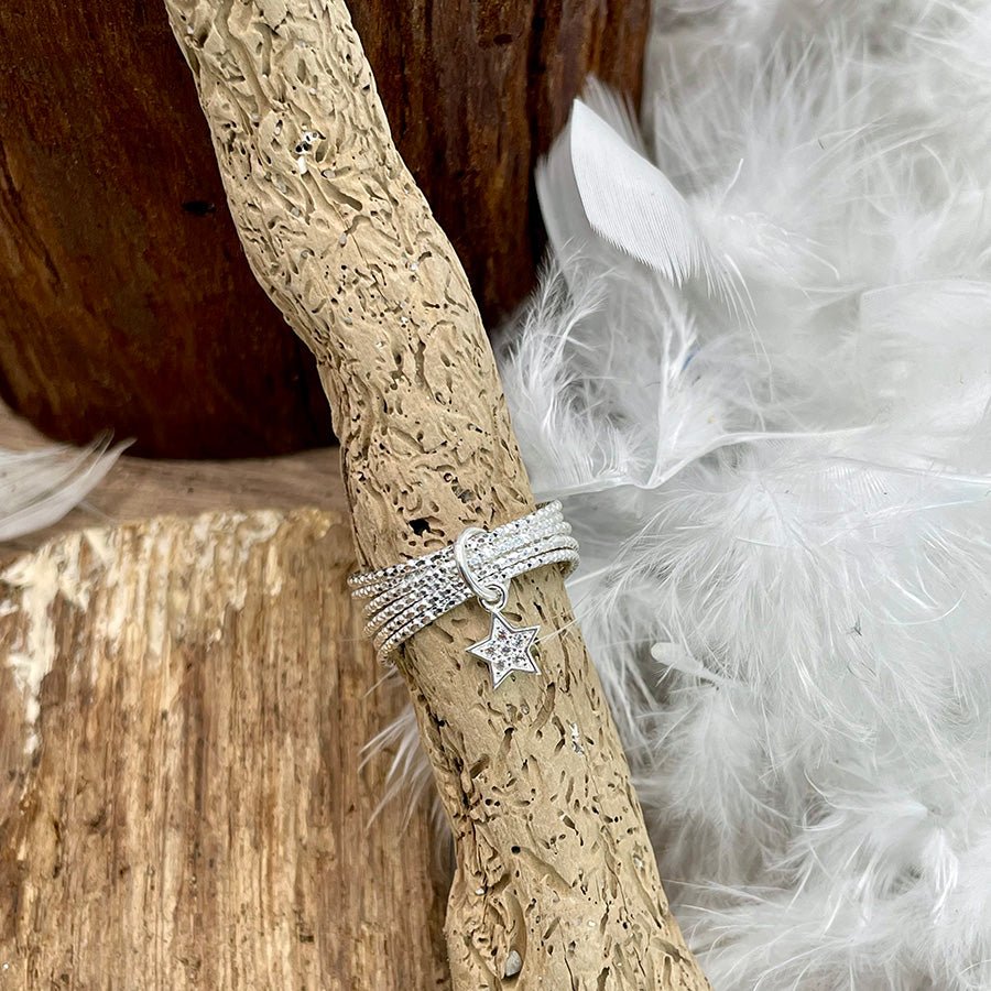 Bague femme STAR CRUSH QUEEN – bague multi - anneaux diamantés & étoile pavée en argent 925 – bijoux fait main en argent 925 | Pitch & Néo
