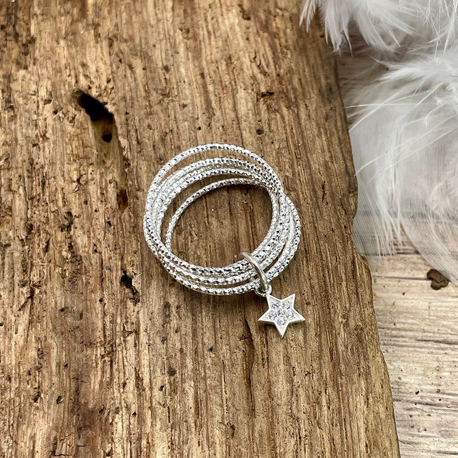 Bague femme STAR CRUSH QUEEN – bague multi - anneaux diamantés & étoile pavée en argent 925 – bijoux fait main en argent 925 | Pitch & Néo