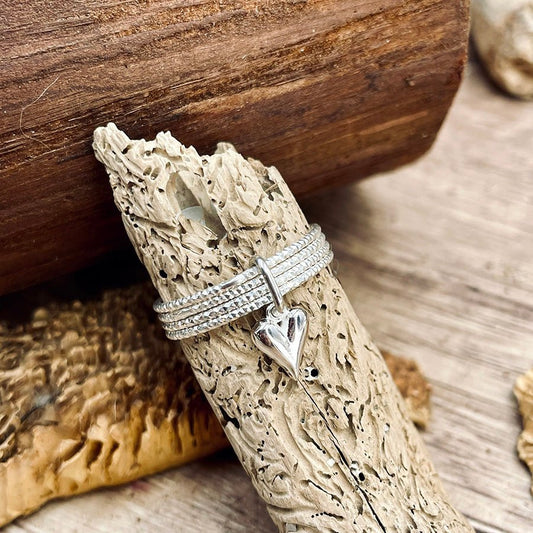 Bague femme TAG MY HEART, BOYS! – bague multi - anneaux en argent 925, pendentif cœur allongé – bijoux fait main en argent 925 | Pitch & Néo