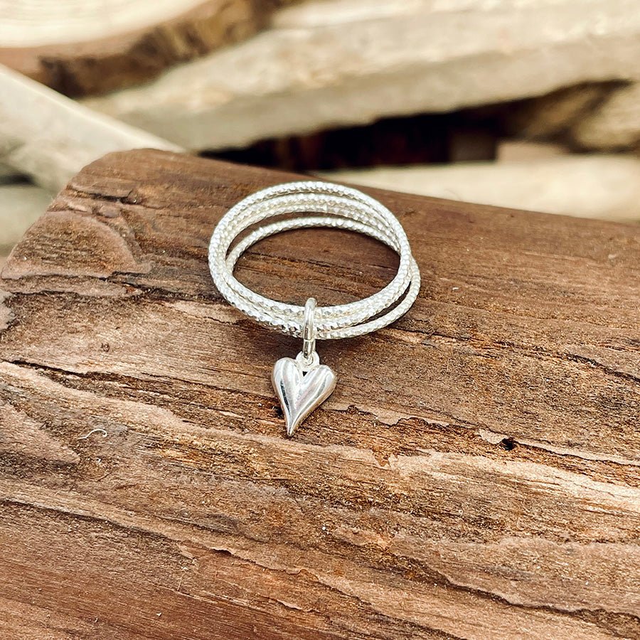 Bague femme TAG MY HEART, BOYS! – bague multi - anneaux en argent 925, pendentif cœur allongé – bijoux fait main en argent 925 | Pitch & Néo