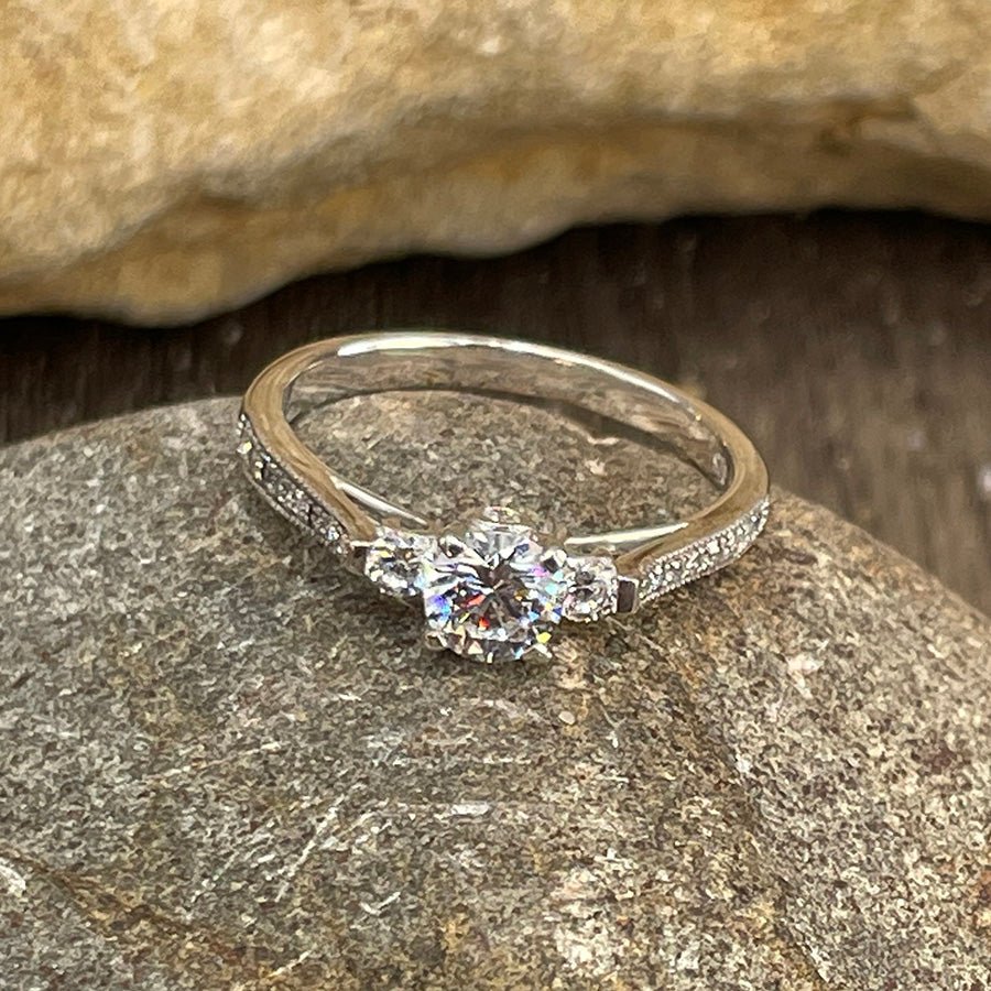 Bague femme WAKE UP & SHINE – solitaire argent 925 pavé de zircons façon diamant & galerie sertie – bijoux fait main en argent 925 | Pitch & Néo