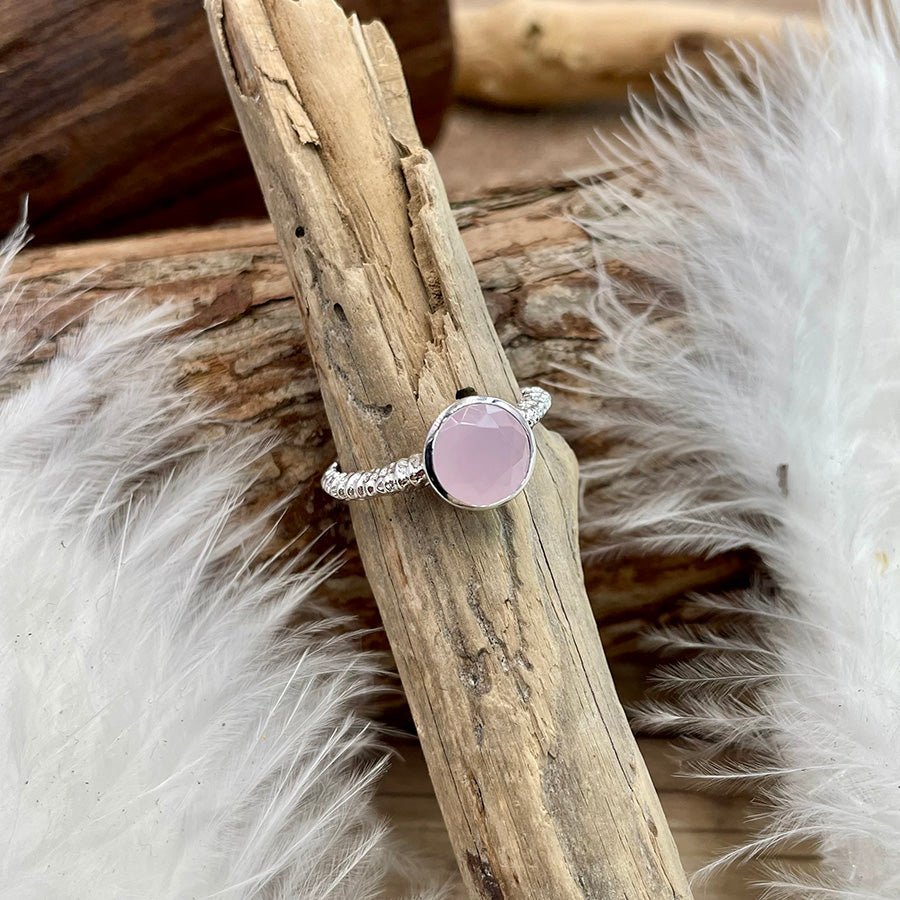 Bague fine quartz rose rond femme argent 925 PRINCESS DON’T BLUSH – bijoux fait main en argent 925 | Pitch & Néo