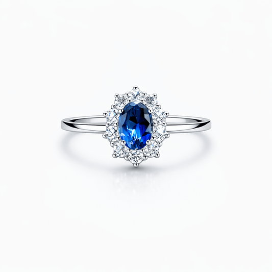 Bague halo zircon bleu femme argent 925 QUEEN OF TOO MUCH – bijoux fait main en argent 925 | Pitch & Néo