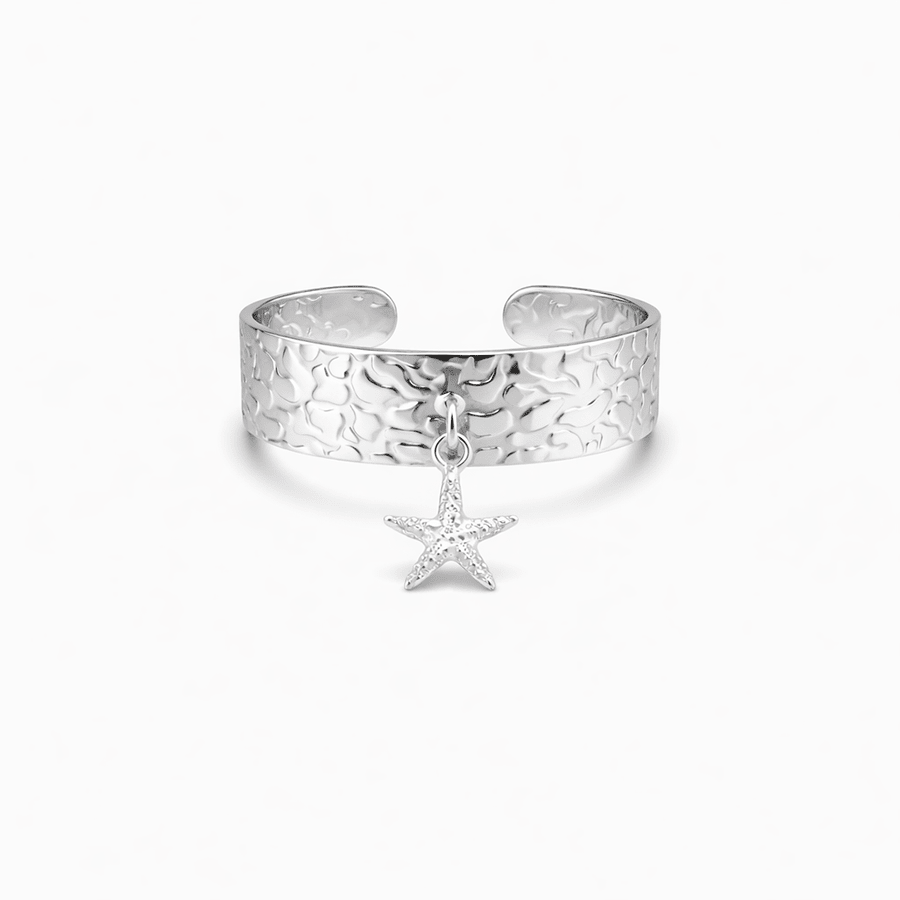 Bague large réglable martelée pendentif étoile de mer femme argent 925 TASTE MY STARFISH – bijoux fait main en argent 925 | Pitch & Néo