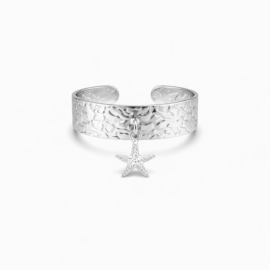 Bague large réglable martelée pendentif étoile de mer femme argent 925 TASTE MY STARFISH – bijoux fait main en argent 925 | Pitch & Néo