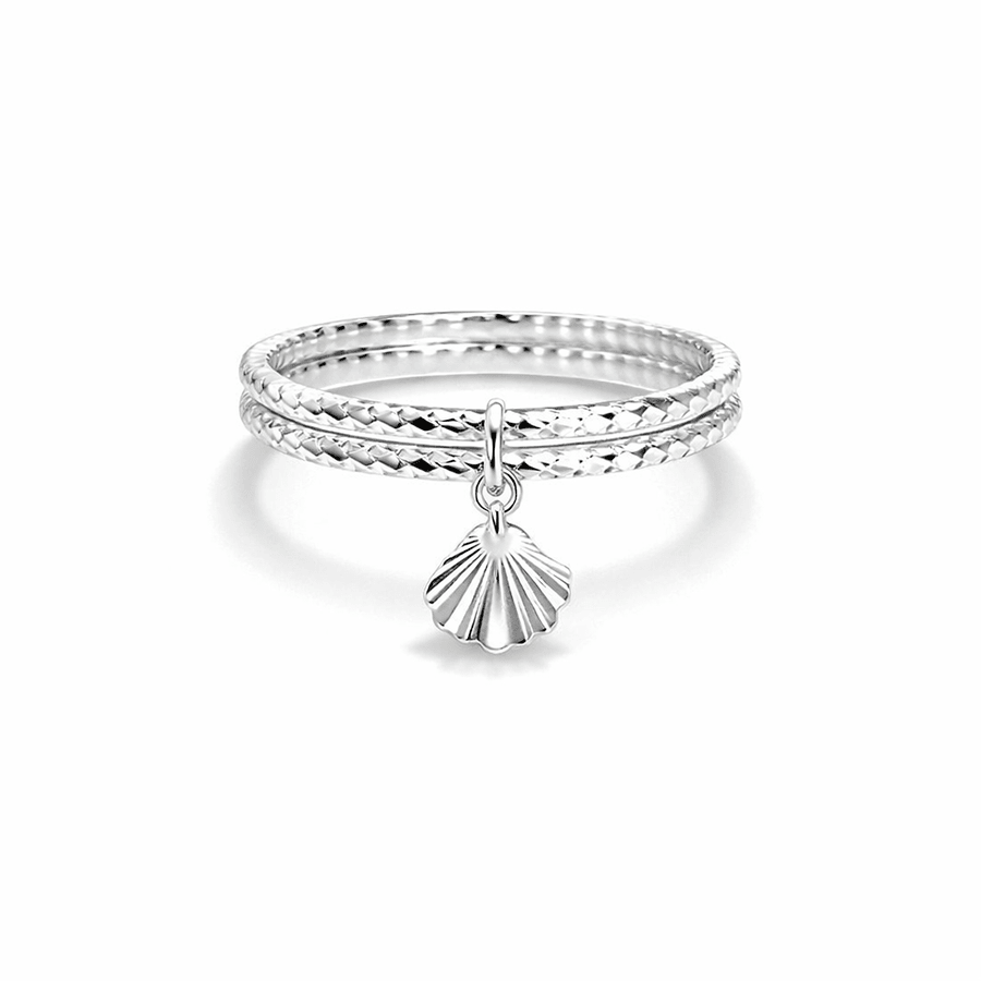 Bague multi - anneaux facettés scintillants pendentif coquillage diamanté femme argent 925 SHELLFIE QUEEN – bijoux fait main en argent 925 | Pitch & Néo