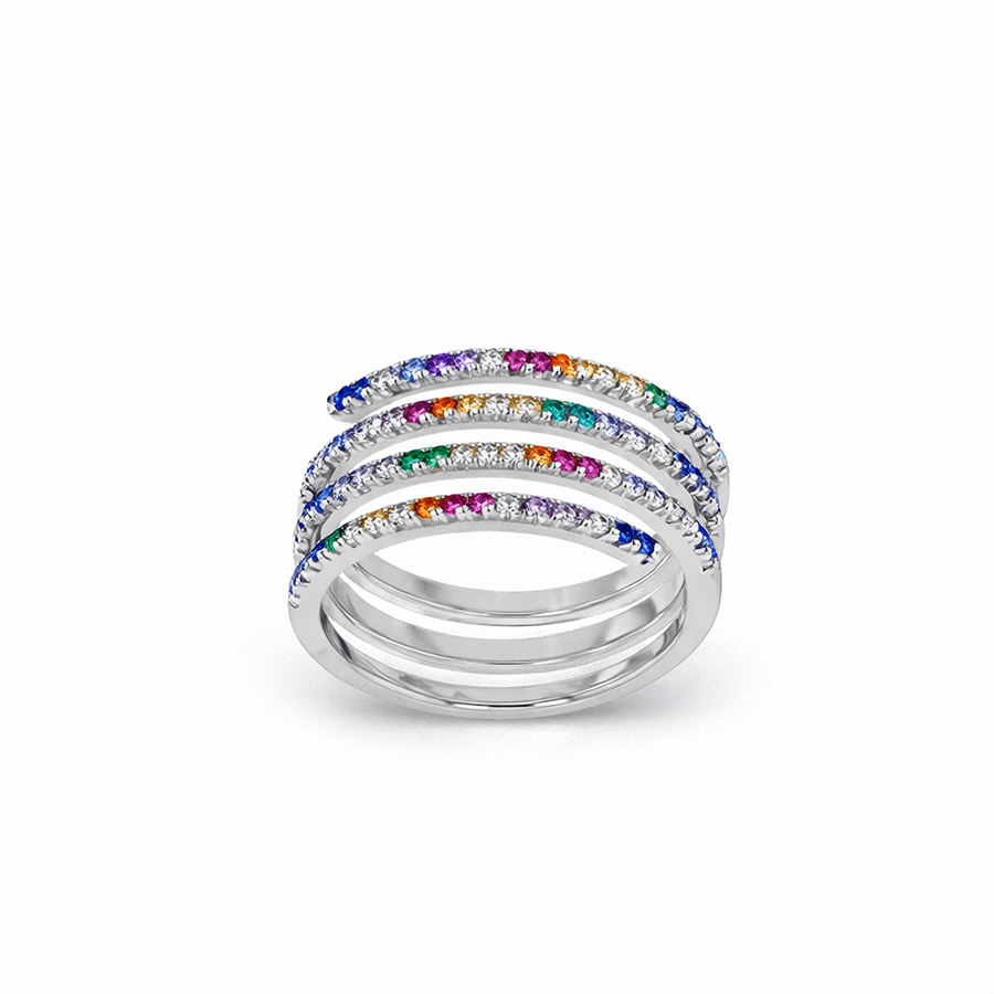 Bague multi - rangs ouverte zircons multicolores femme argent 925 DON’T BE SHY, JUST SHINY – bijoux fait main en argent 925 | Pitch & Néo