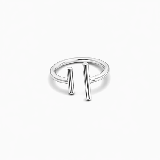 Bague ouverte barres parallèles femme argent 925 DOUBLE STRIKE – double tige lisse graphique – bijoux fait main en argent 925 | Pitch & Néo
