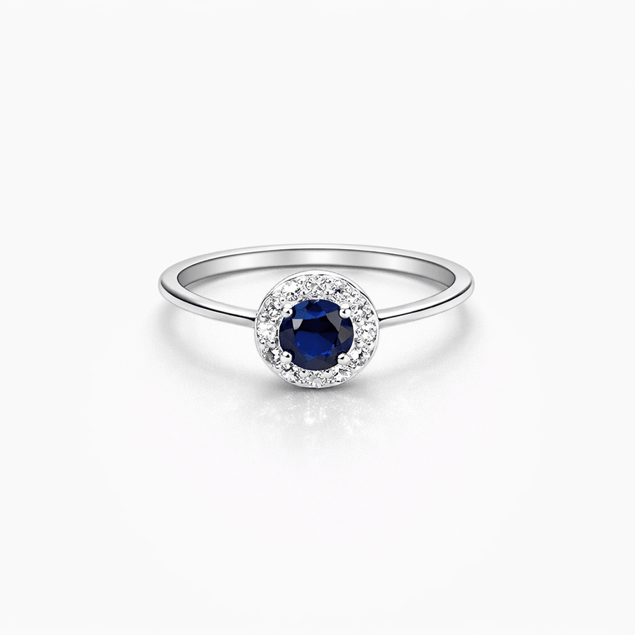 Bague solitaire halo zircon bleu rond femme argent 925 MIDNIGHT IS MINE – bijoux fait main en argent 925 | Pitch & Néo
