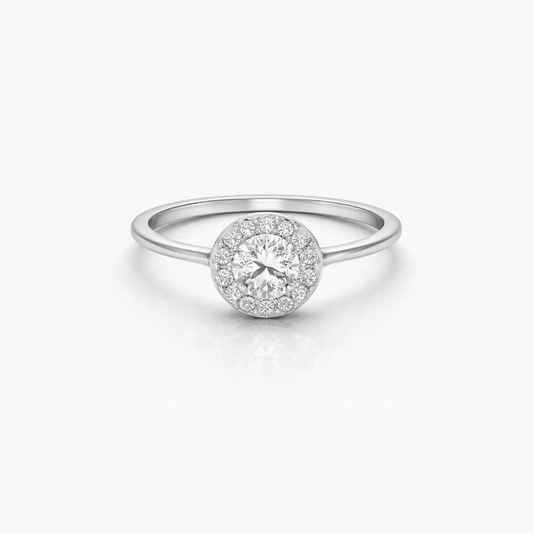 Bague solitaire halo zircon rond femme argent 925 SPARKLE KISS, BABY – bijoux fait main en argent 925 | Pitch & Néo
