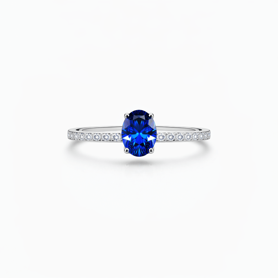 Bague solitaire zircon bleu ovale femme argent 925 ROYAL TROUBLE – bijoux fait main en argent 925 | Pitch & Néo